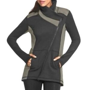 CAbi 989 Dash Jacket Asymmetrical Zipper Black Gray Athleisure Stretchy Medium